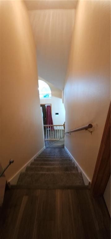 stairway with hardwood / wood-style floors