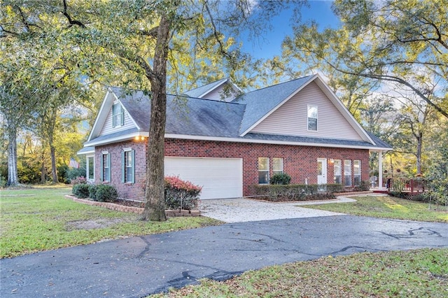 view of home's exterior with a lawn and a garage