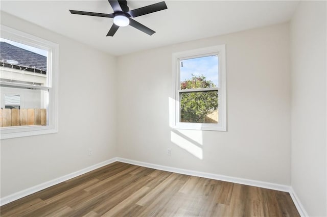 empty room with ceiling fan and wood-type flooring