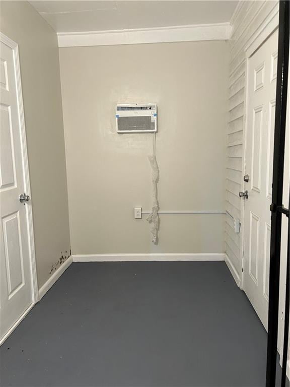 2501 Sage St, New Orleans, LA 70122 - laundry area featuring ornamental molding, an AC wall unit, and baseboards