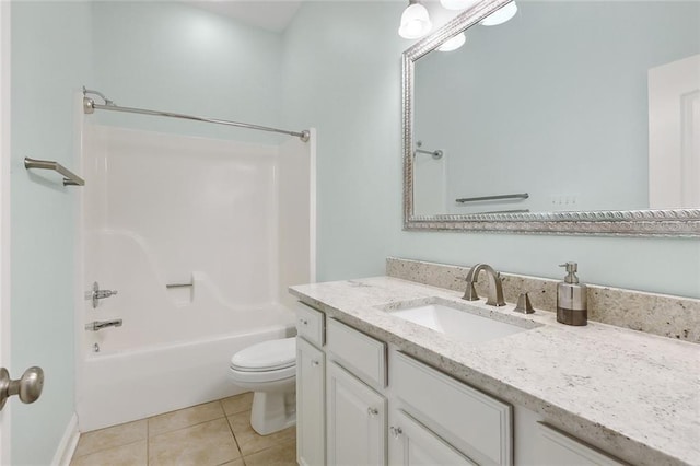 full bathroom with tile patterned flooring, shower / bathing tub combination, vanity, and toilet