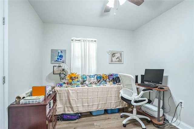 bedroom featuring ceiling fan and wood-type flooring