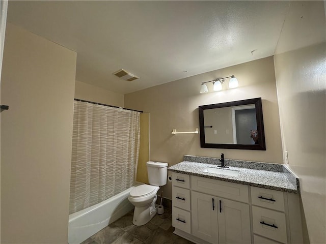 full bathroom with vanity, toilet, and shower / bath combo