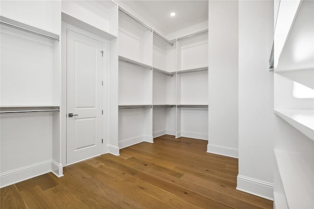 walk in closet with hardwood / wood-style floors