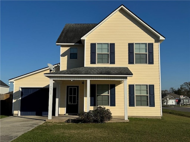 view of front facade with covered porch and a front lawn