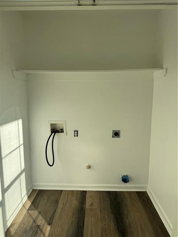 washroom featuring hookup for a washing machine, dark wood-type flooring, and electric dryer hookup