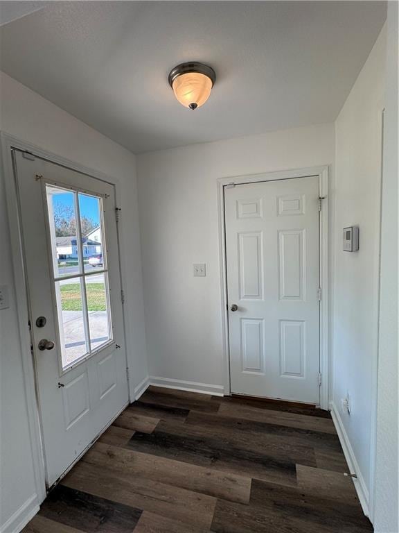 doorway with dark hardwood / wood-style floors