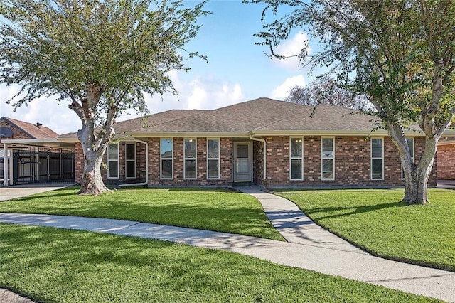 ranch-style house with a front lawn