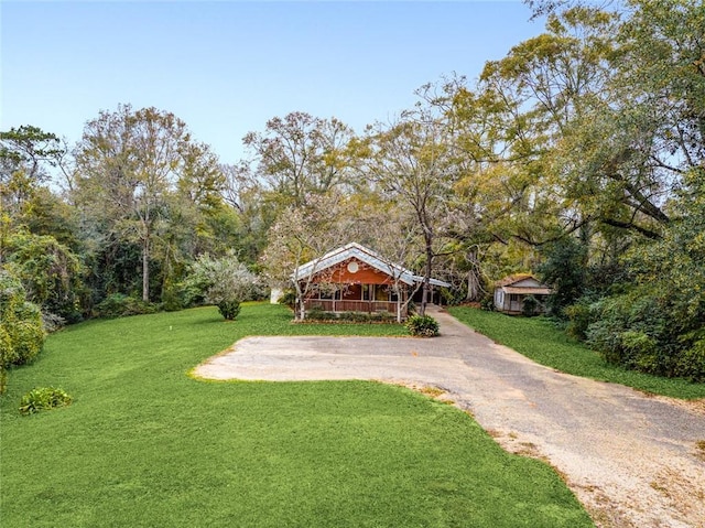 view of yard with a porch