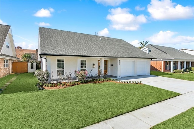 view of front of house with a front lawn, a porch, and a garage