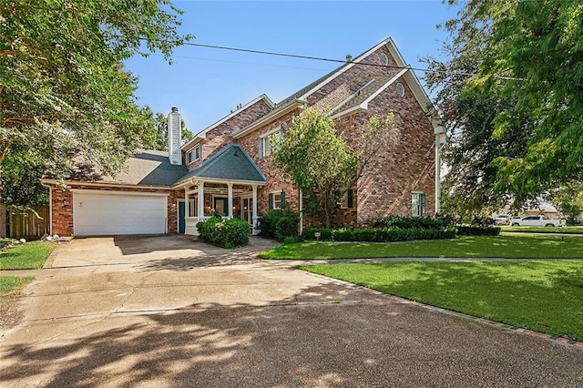 view of front of house featuring a front yard and a garage