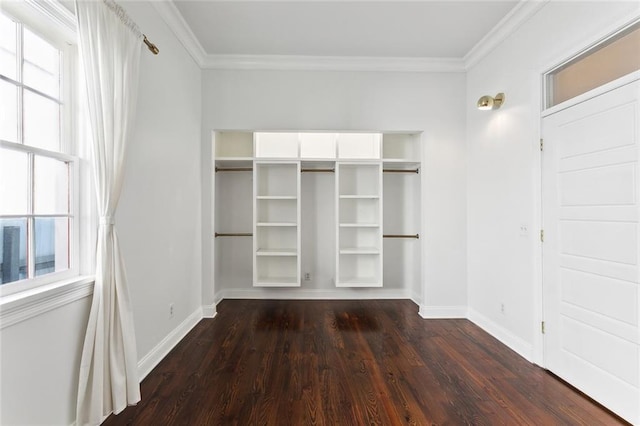 walk in closet featuring dark wood-type flooring