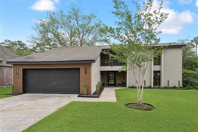 view of front of home featuring a garage and a front lawn