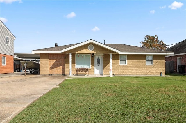 view of front facade with a front yard and a carport