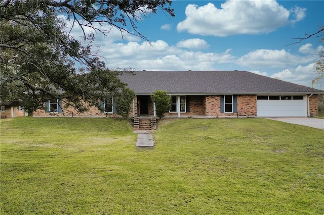 34222 Laurent Rd, Slidell, LA 70460 - ranch-style home featuring an attached garage, brick siding, a shingled roof, concrete driveway, and a front yard