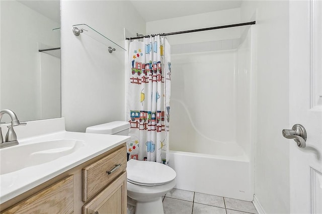 full bathroom with tile patterned floors, vanity, toilet, and shower / tub combo