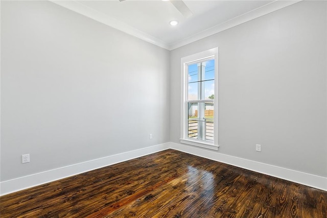 unfurnished room with wood-type flooring and ornamental molding