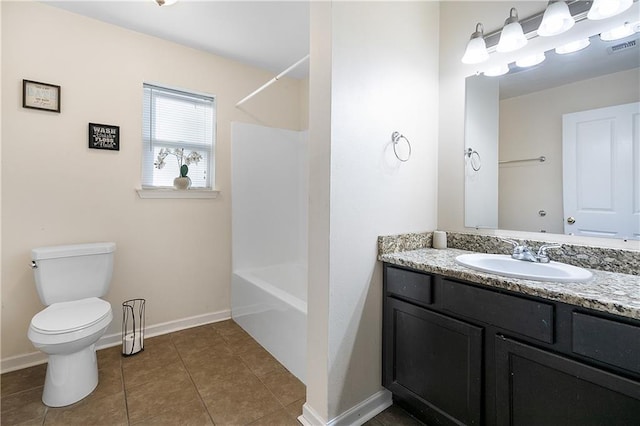 full bathroom with tile patterned floors, vanity, shower / bathtub combination, and toilet