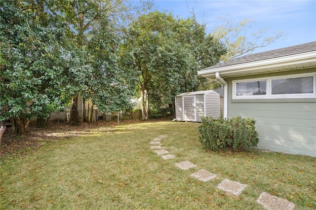 view of yard with a shed