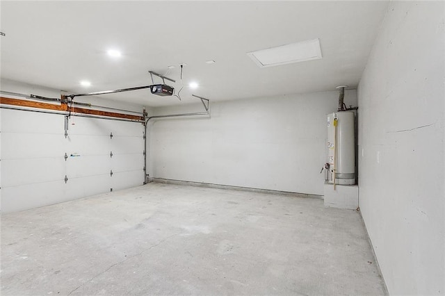 garage featuring a garage door opener and gas water heater