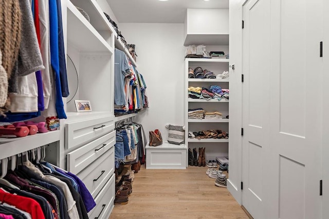 spacious closet featuring light wood-type flooring