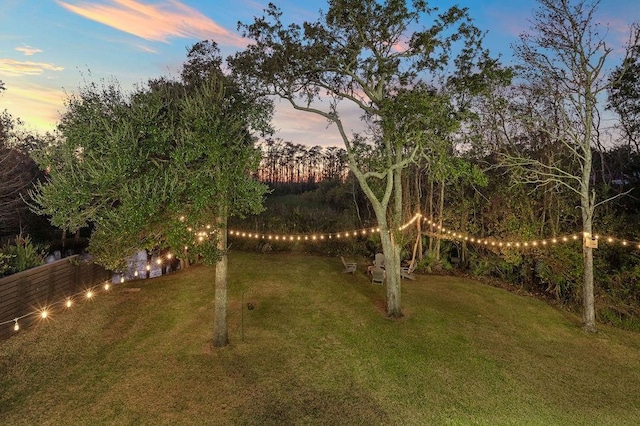 view of yard at dusk