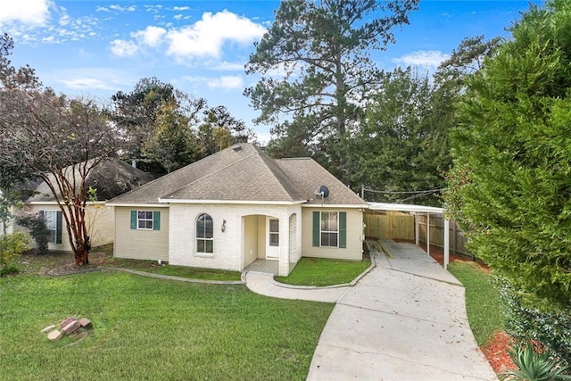 view of front facade with a carport and a front lawn