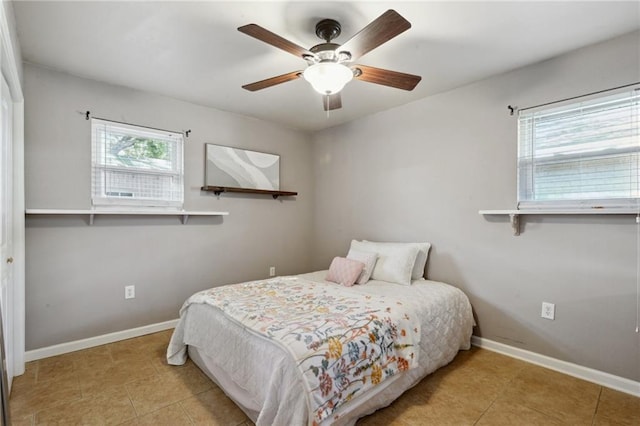 bedroom featuring ceiling fan