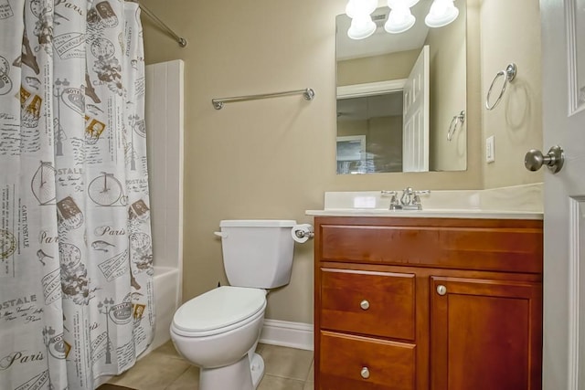 full bathroom featuring tile patterned floors, vanity, shower / bath combo, and toilet