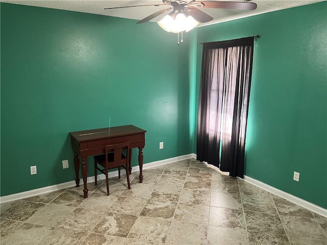 interior space featuring ceiling fan