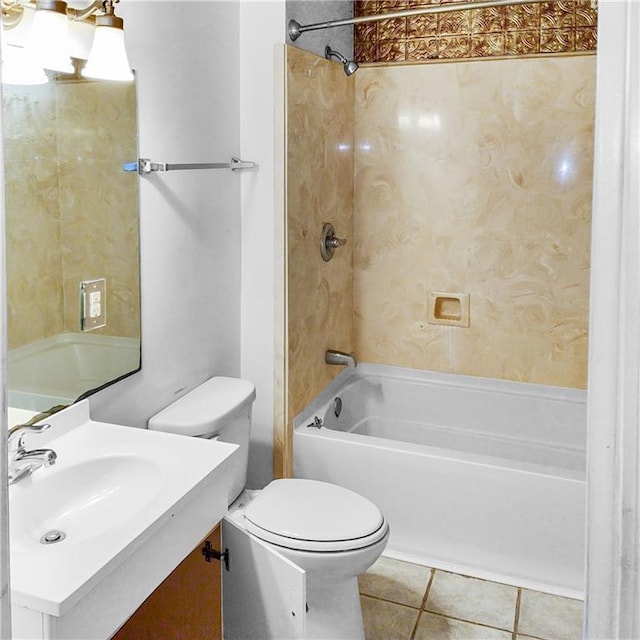 full bathroom featuring shower / bathing tub combination, tile patterned flooring, vanity, and toilet