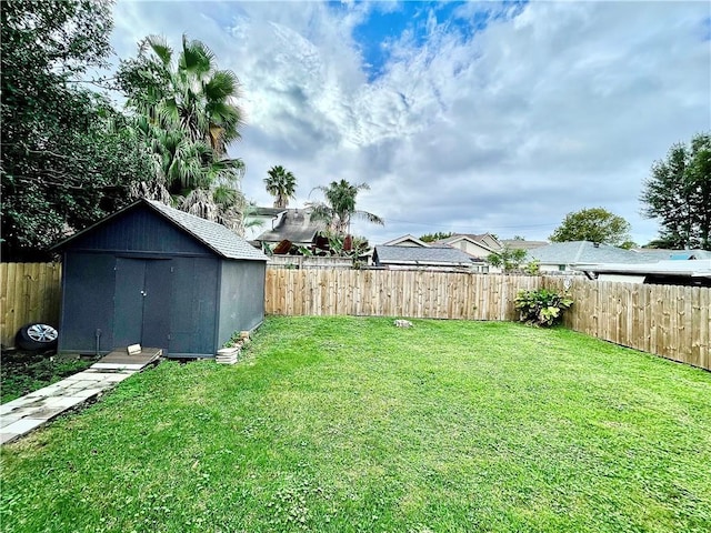 view of yard featuring a shed