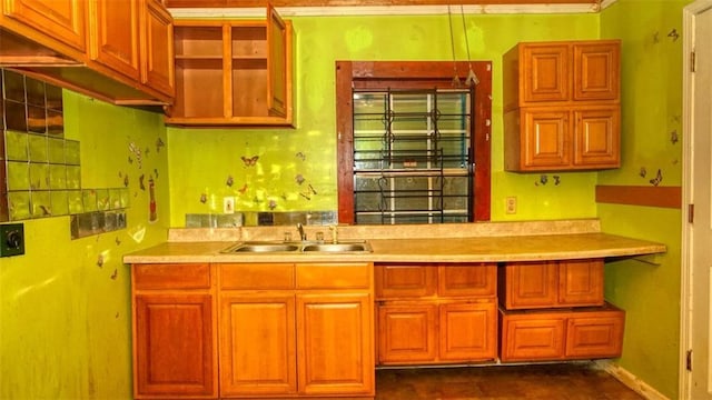 kitchen with crown molding and sink