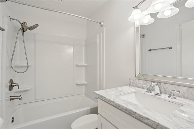 full bathroom featuring vanity, shower / bathtub combination, and toilet