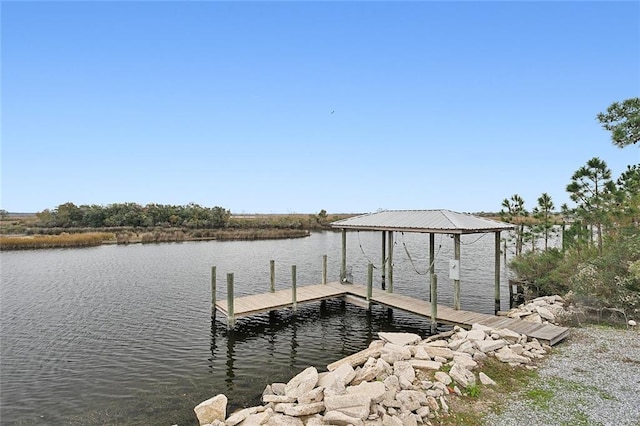 view of dock featuring a water view