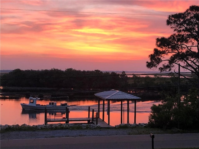 property view of water featuring a boat dock