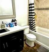 full bathroom featuring toilet, vanity, and shower / bath combo with shower curtain