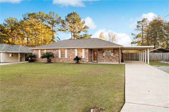 ranch-style house with a front lawn and a carport