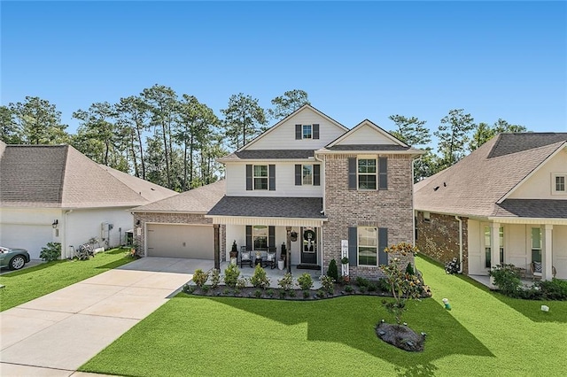 view of front facade with a porch and a front lawn