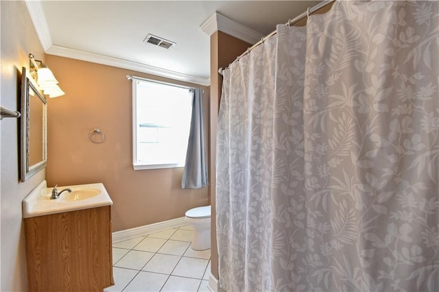 3000 Arlington St, Jefferson, LA 70121 - full bathroom with vanity, ornamental molding, tile patterned floors, and a shower with shower curtain