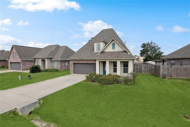 view of front of house with a front yard and a garage