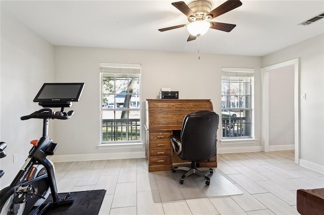 office area featuring ceiling fan