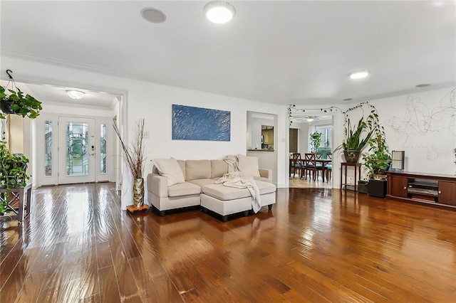 living room featuring dark hardwood / wood-style floors