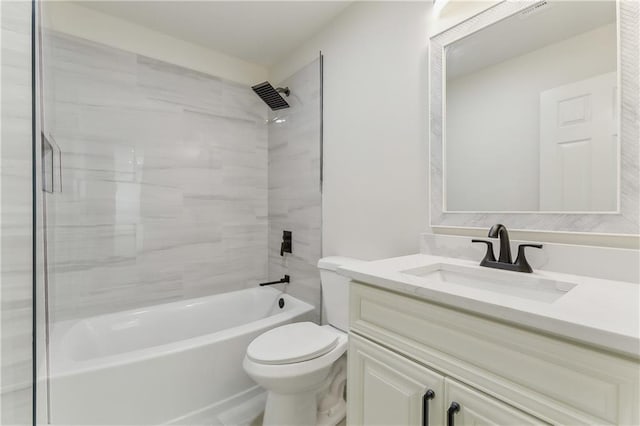 full bathroom with vanity, shower / bathtub combination, and toilet