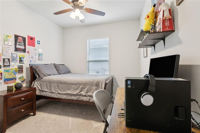 bedroom featuring carpet flooring and ceiling fan