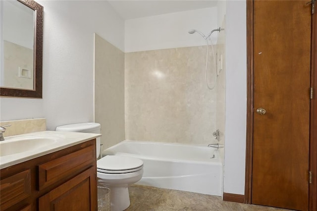 full bathroom featuring vanity, toilet, and  shower combination