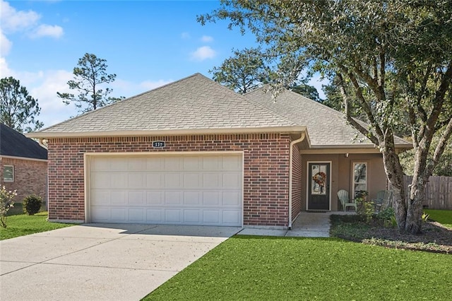 view of front facade featuring a front yard and a garage