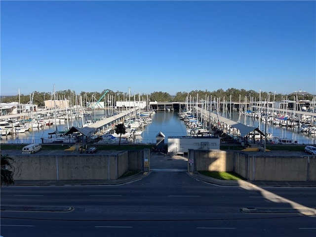 view of dock with a water view