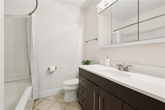 full bathroom featuring tile patterned floors, vanity, toilet, and shower / bathtub combination with curtain