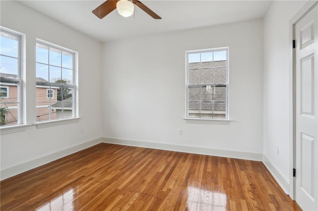 unfurnished bedroom with light wood-type flooring and ceiling fan